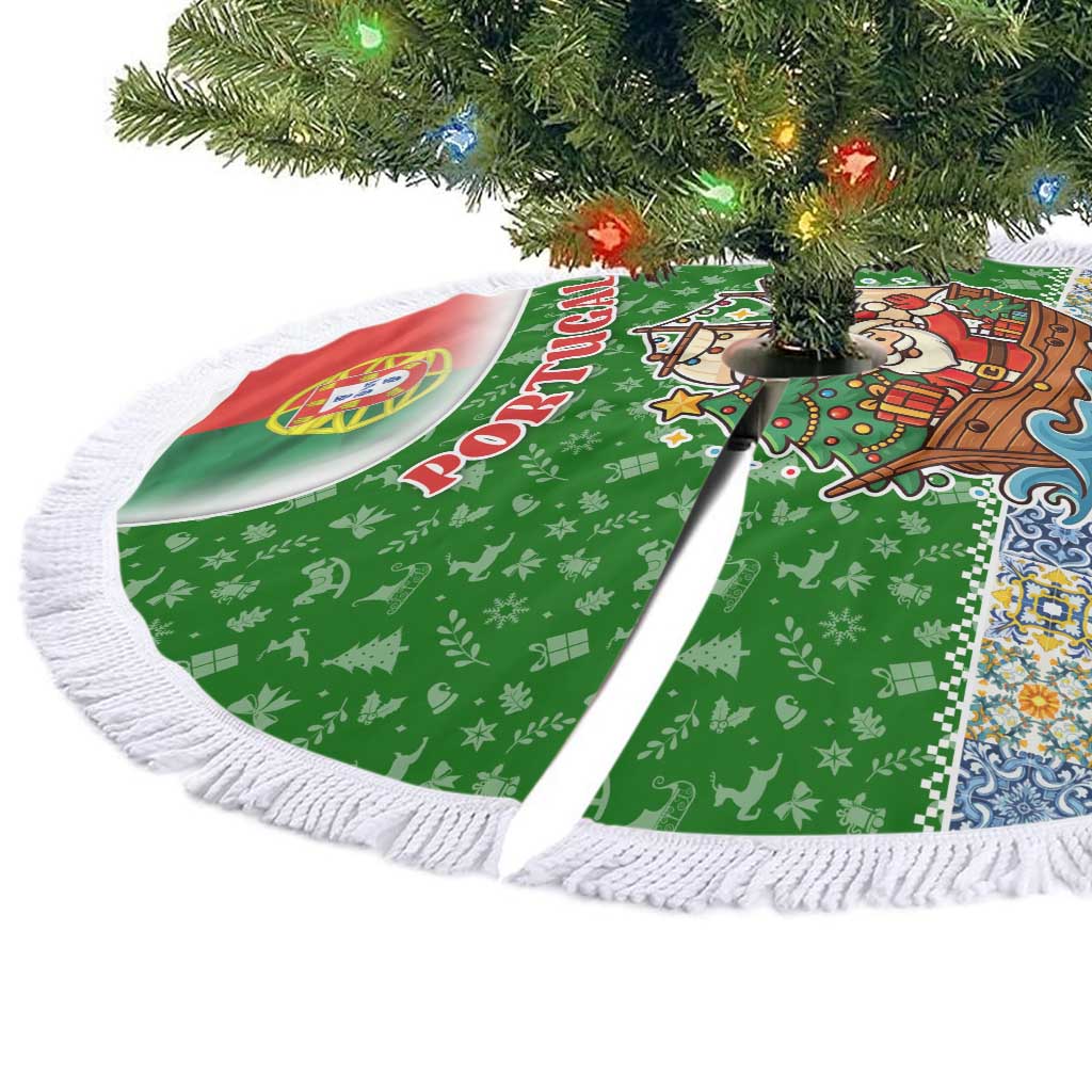 Portugal Christmas Tree Skirt with Green Red Santa Ship Tree and Coat of Arms - Wonder Print Shop