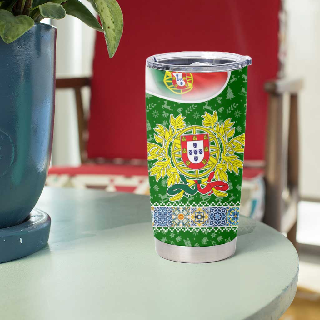 Portugal Christmas Tumbler Cup with Green Red Santa Ship Tree and Coat of Arms - Wonder Print Shop