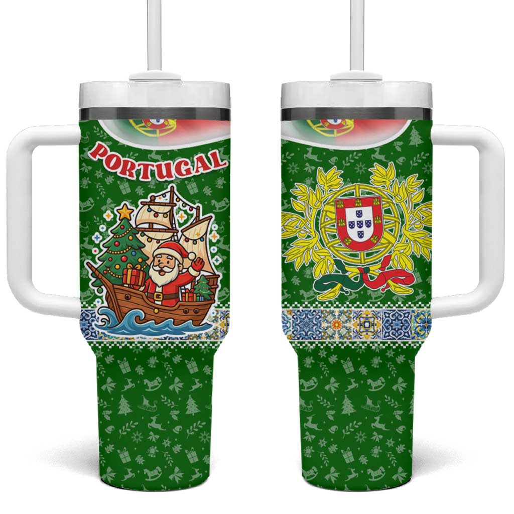 Portugal Christmas Tumbler With Handle with Green Red Santa Ship Tree and Coat of Arms - Wonder Print Shop