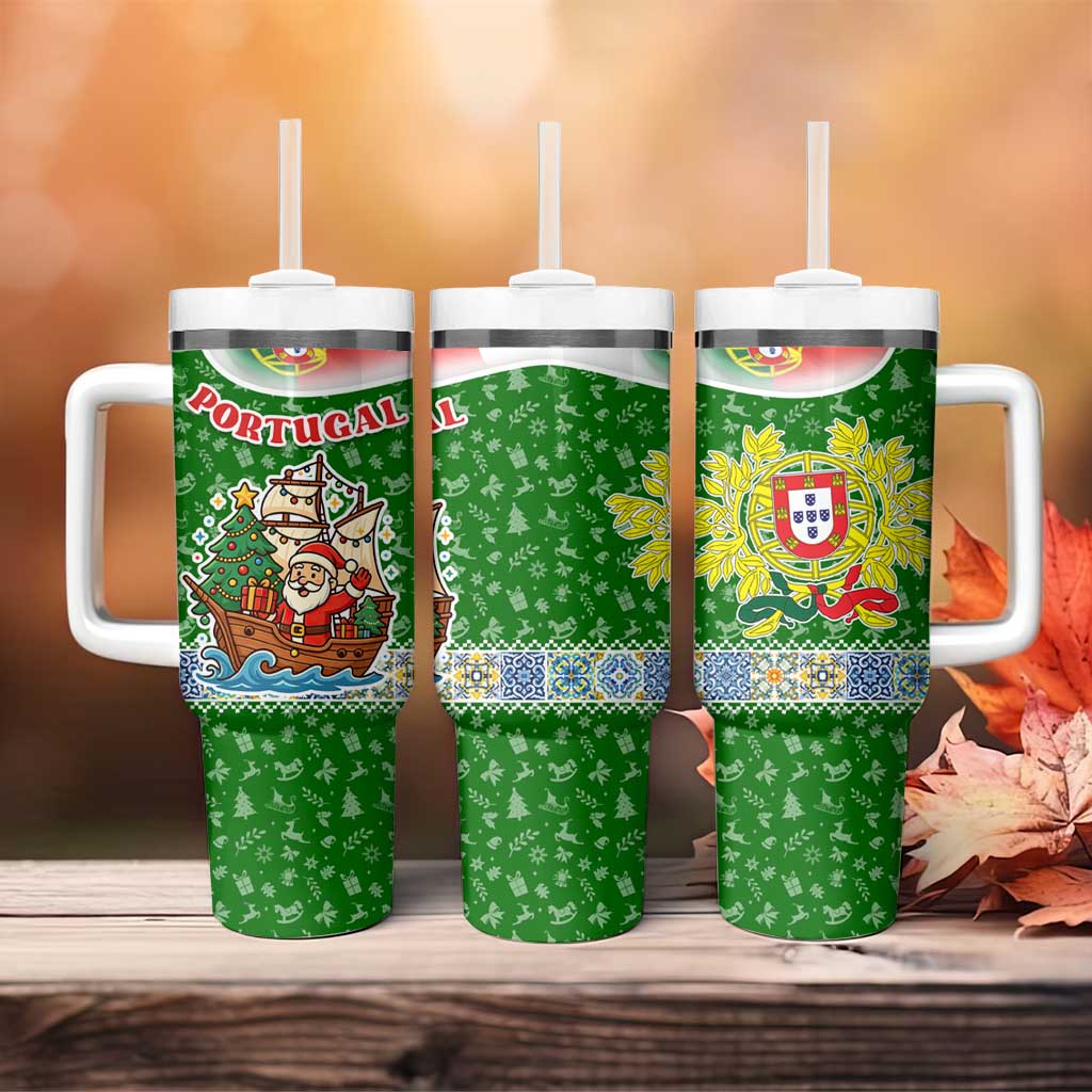 Portugal Christmas Tumbler With Handle with Green Red Santa Ship Tree and Coat of Arms - Wonder Print Shop