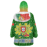 Portugal Christmas Wearable Blanket Hoodie with Green Red Santa Ship Tree and Coat of Arms - Wonder Print Shop