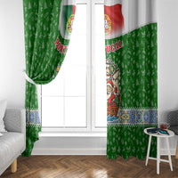Portugal Christmas Window Curtain with Green Red Santa Ship Tree and Coat of Arms - Wonder Print Shop