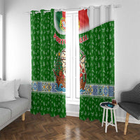 Portugal Christmas Window Curtain with Green Red Santa Ship Tree and Coat of Arms - Wonder Print Shop