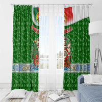 Portugal Christmas Window Curtain with Green Red Santa Ship Tree and Coat of Arms - Wonder Print Shop