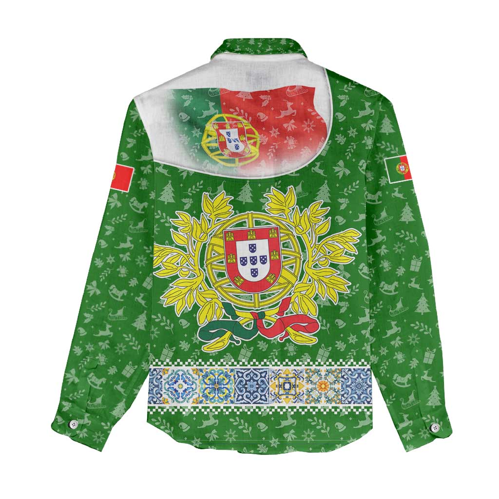 Portugal Christmas Women Casual Shirt with Green Red Santa Ship Tree and Coat of Arms - Wonder Print Shop
