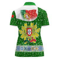 Portugal Christmas Women Polo Shirt with Green Red Santa Ship Tree and Coat of Arms - Wonder Print Shop