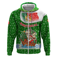 Portugal Christmas Zip Hoodie with Green Red Santa Ship Tree and Coat of Arms - Wonder Print Shop