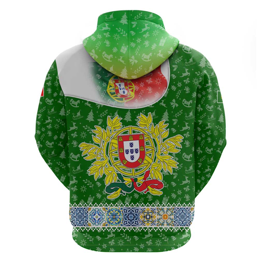 Portugal Christmas Zip Hoodie with Green Red Santa Ship Tree and Coat of Arms - Wonder Print Shop