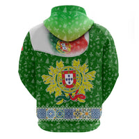 Portugal Christmas Zip Hoodie with Green Red Santa Ship Tree and Coat of Arms - Wonder Print Shop
