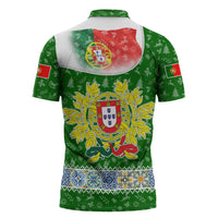 Portugal Christmas Zipper Polo Shirt with Green Red Santa Ship Tree and Coat of Arms - Wonder Print Shop