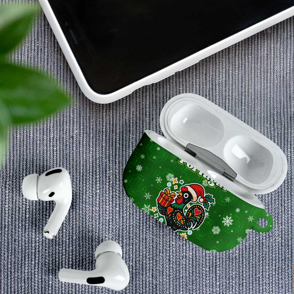 Portugal Christmas AirPods Case with Green Galo de Barcelos Rooster Santa Hat and Gift - Wonder Print Shop