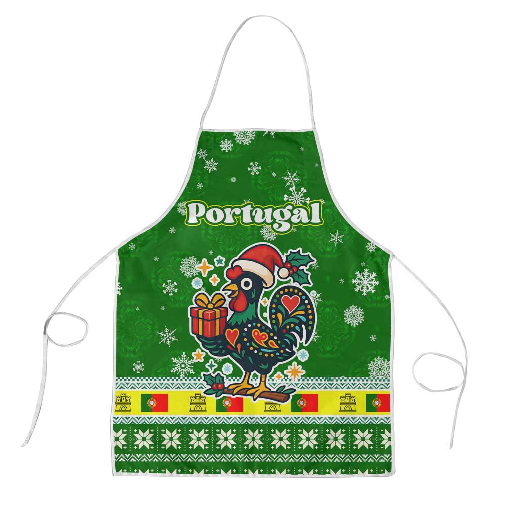 Portugal Christmas Apron with Green Galo de Barcelos Rooster Santa Hat and Gift - Wonder Print Shop