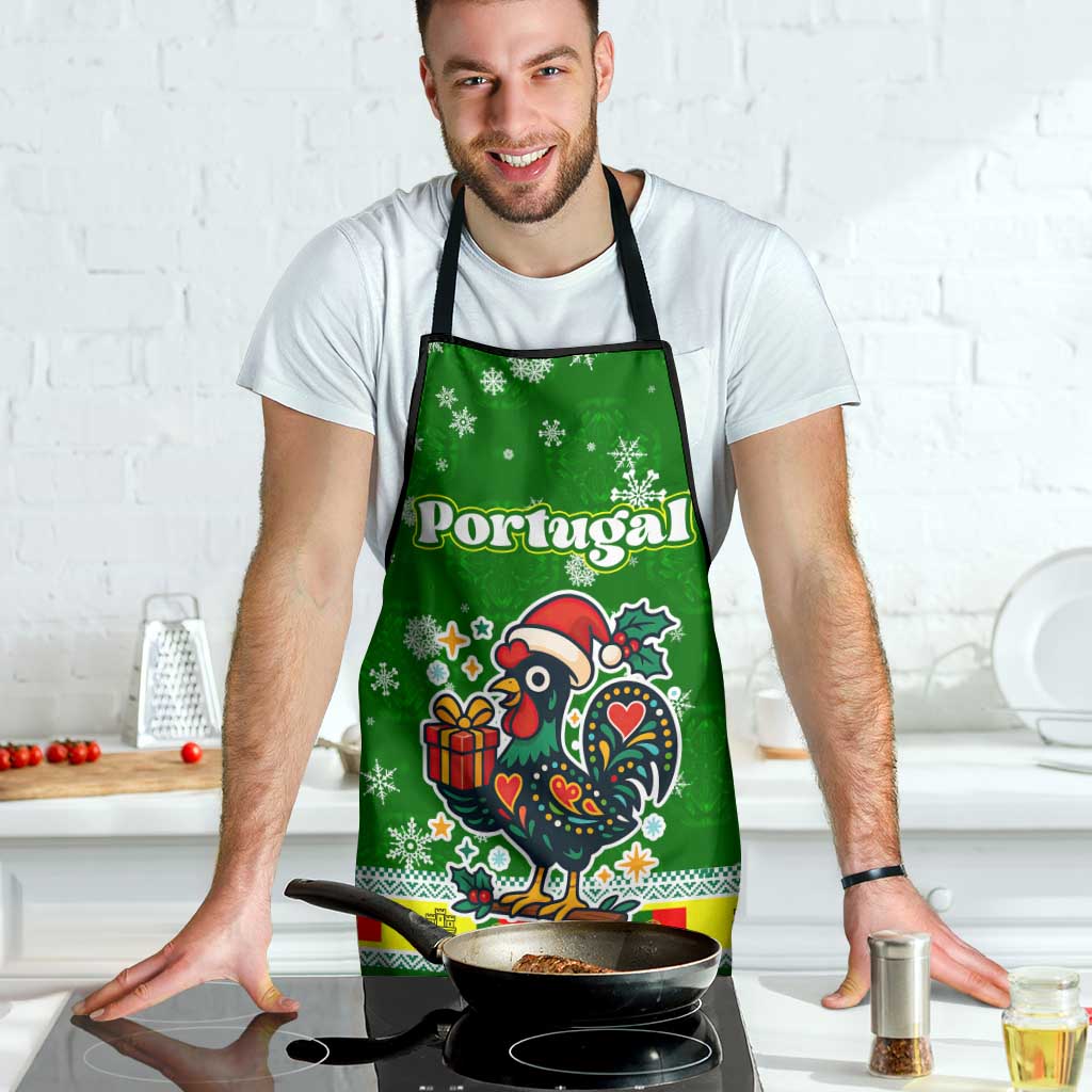 Portugal Christmas Apron with Green Galo de Barcelos Rooster Santa Hat and Gift - Wonder Print Shop