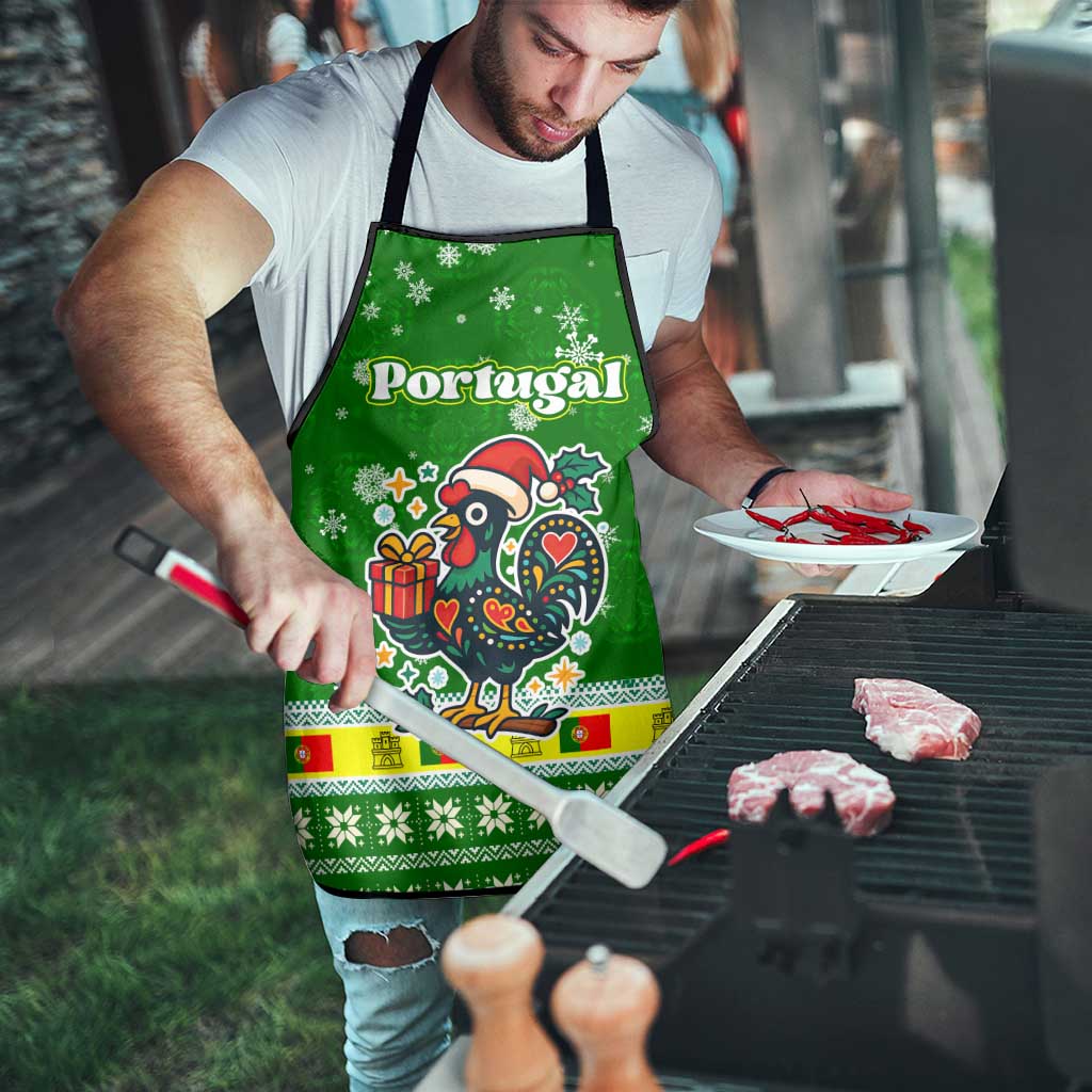 Portugal Christmas Apron with Green Galo de Barcelos Rooster Santa Hat and Gift - Wonder Print Shop