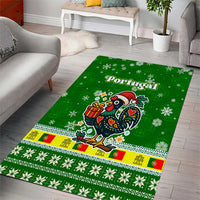 Portugal Christmas Area Rug with Green Galo de Barcelos Rooster Santa Hat and Gift - Wonder Print Shop