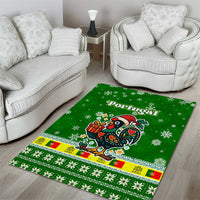 Portugal Christmas Area Rug with Green Galo de Barcelos Rooster Santa Hat and Gift - Wonder Print Shop