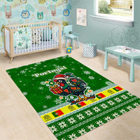 Portugal Christmas Area Rug with Green Galo de Barcelos Rooster Santa Hat and Gift - Wonder Print Shop