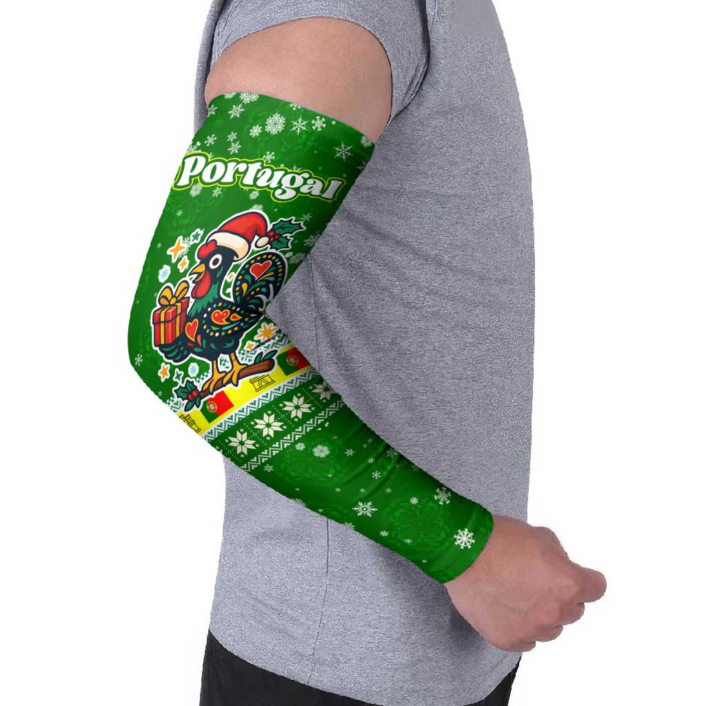 Portugal Christmas Arm Sleeves with Green Galo de Barcelos Rooster Santa Hat and Gift - Wonder Print Shop