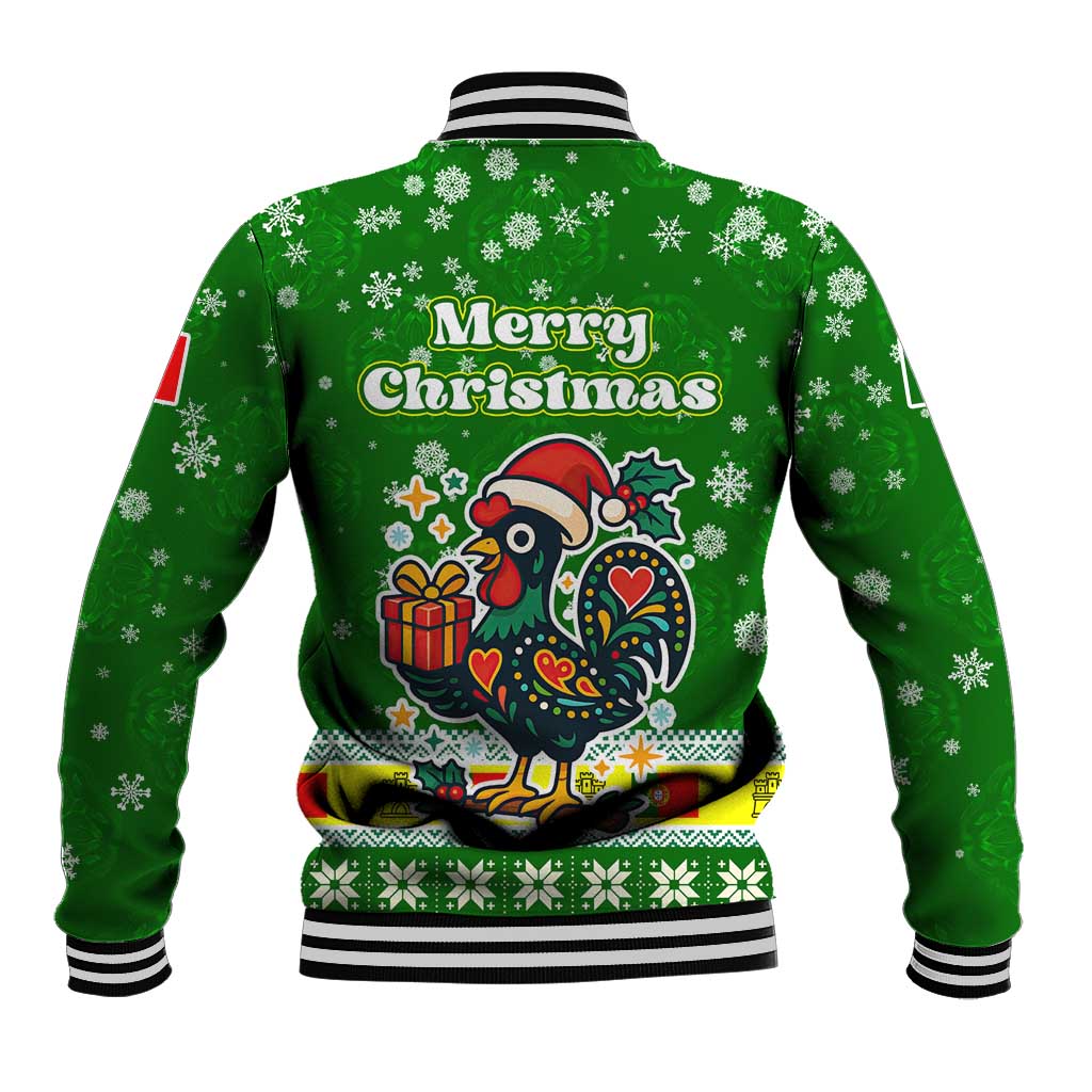 Portugal Christmas Baseball Jacket with Green Galo de Barcelos Rooster Santa Hat and Gift - Wonder Print Shop