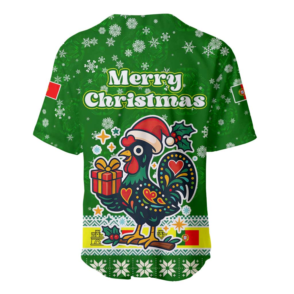 Portugal Christmas Baseball Jersey with Green Galo de Barcelos Rooster Santa Hat and Gift - Wonder Print Shop
