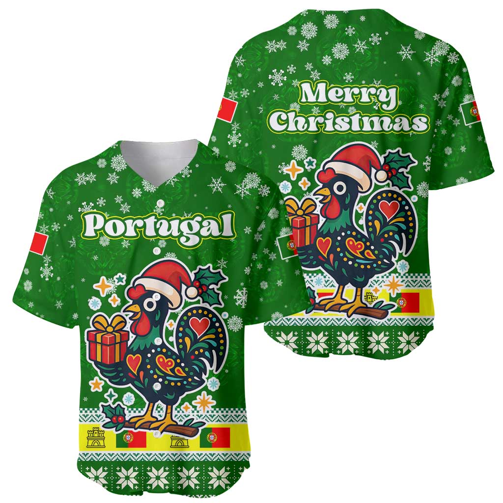 Portugal Christmas Baseball Jersey with Green Galo de Barcelos Rooster Santa Hat and Gift - Wonder Print Shop