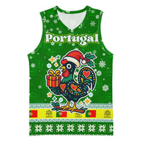 Portugal Christmas Basketball Jersey with Green Galo de Barcelos Rooster Santa Hat and Gift - Wonder Print Shop