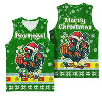 Portugal Christmas Basketball Jersey with Green Galo de Barcelos Rooster Santa Hat and Gift - Wonder Print Shop