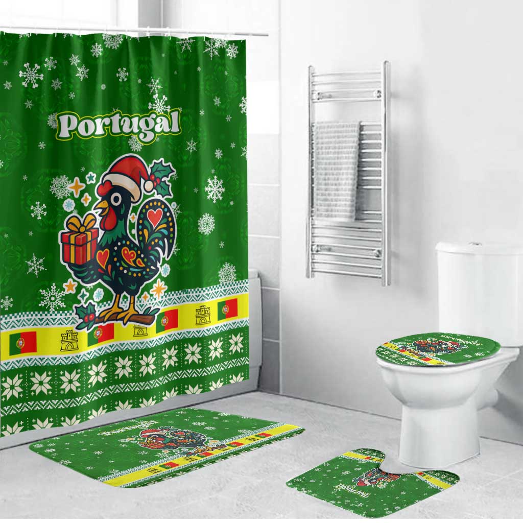 Portugal Christmas Bathroom Set with Green Galo de Barcelos Rooster Santa Hat and Gift - Wonder Print Shop