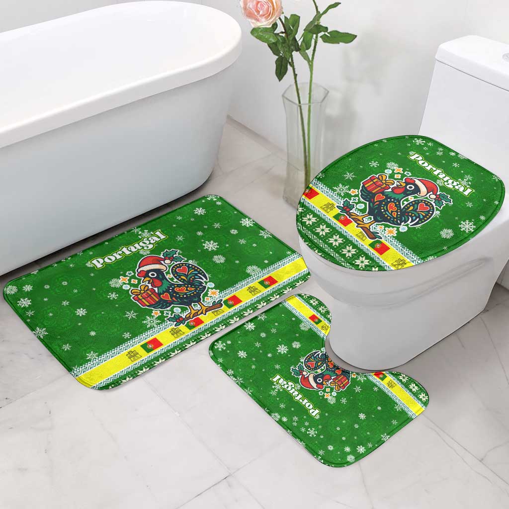 Portugal Christmas Bathroom Set with Green Galo de Barcelos Rooster Santa Hat and Gift - Wonder Print Shop