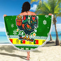 Portugal Christmas Beach Blanket with Green Galo de Barcelos Rooster Santa Hat and Gift - Wonder Print Shop