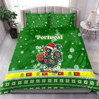 Portugal Christmas Bedding Set with Green Galo de Barcelos Rooster Santa Hat and Gift - Wonder Print Shop