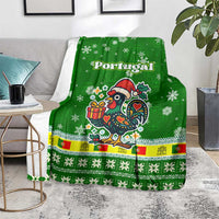 Portugal Christmas Blanket with Green Galo de Barcelos Rooster Santa Hat and Gift - Wonder Print Shop