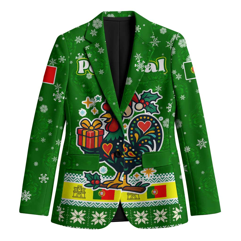 Portugal Christmas Blazer with Green Galo de Barcelos Rooster Santa Hat and Gift - Wonder Print Shop