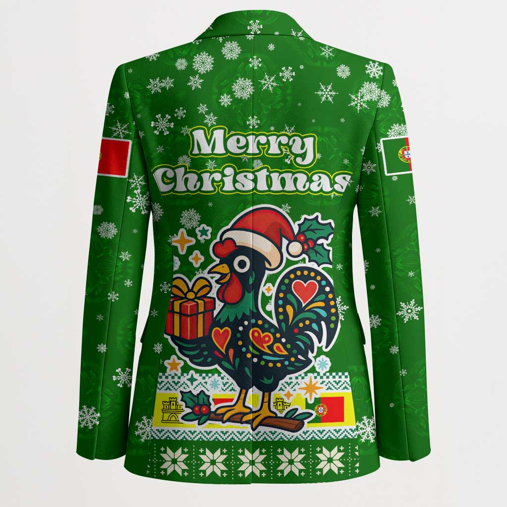 Portugal Christmas Blazer with Green Galo de Barcelos Rooster Santa Hat and Gift - Wonder Print Shop