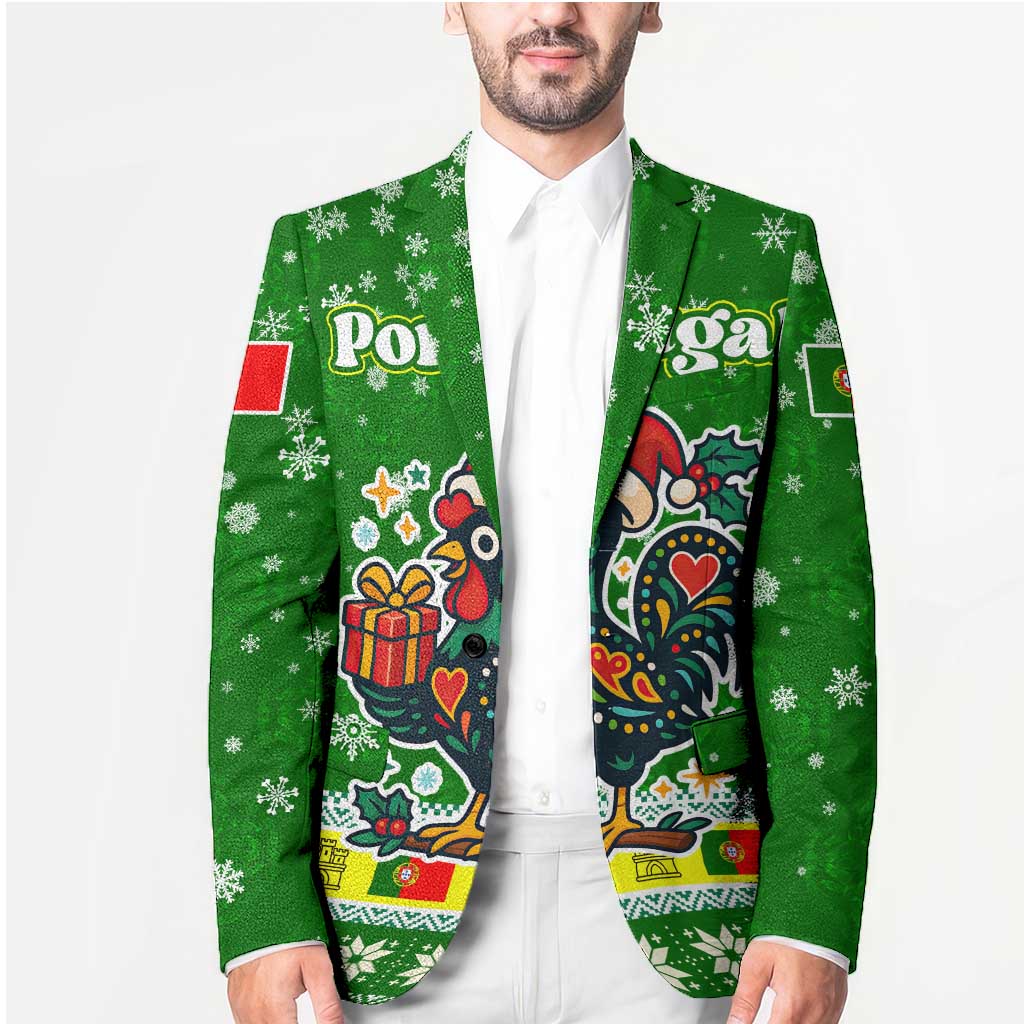 Portugal Christmas Blazer with Green Galo de Barcelos Rooster Santa Hat and Gift - Wonder Print Shop