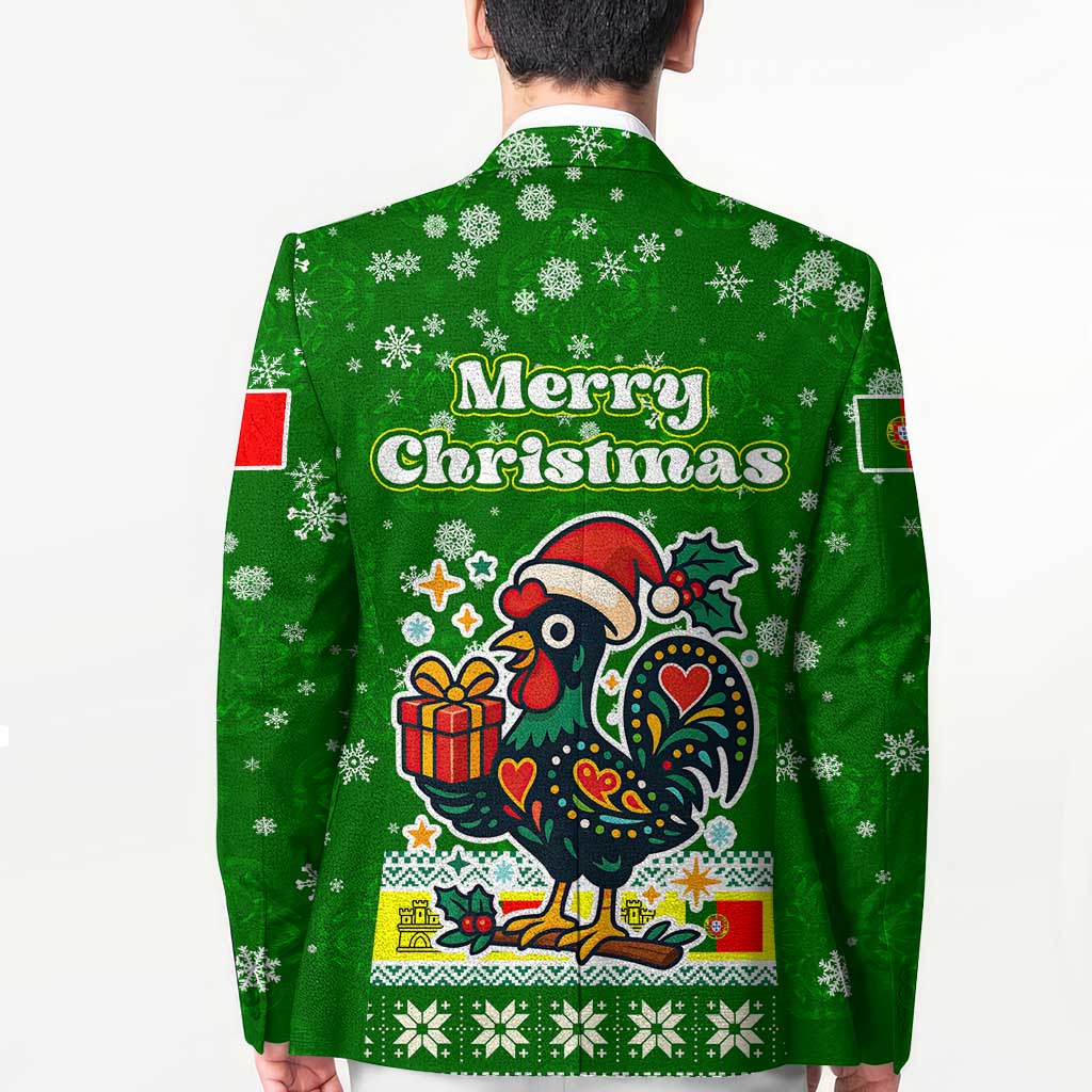 Portugal Christmas Blazer with Green Galo de Barcelos Rooster Santa Hat and Gift - Wonder Print Shop