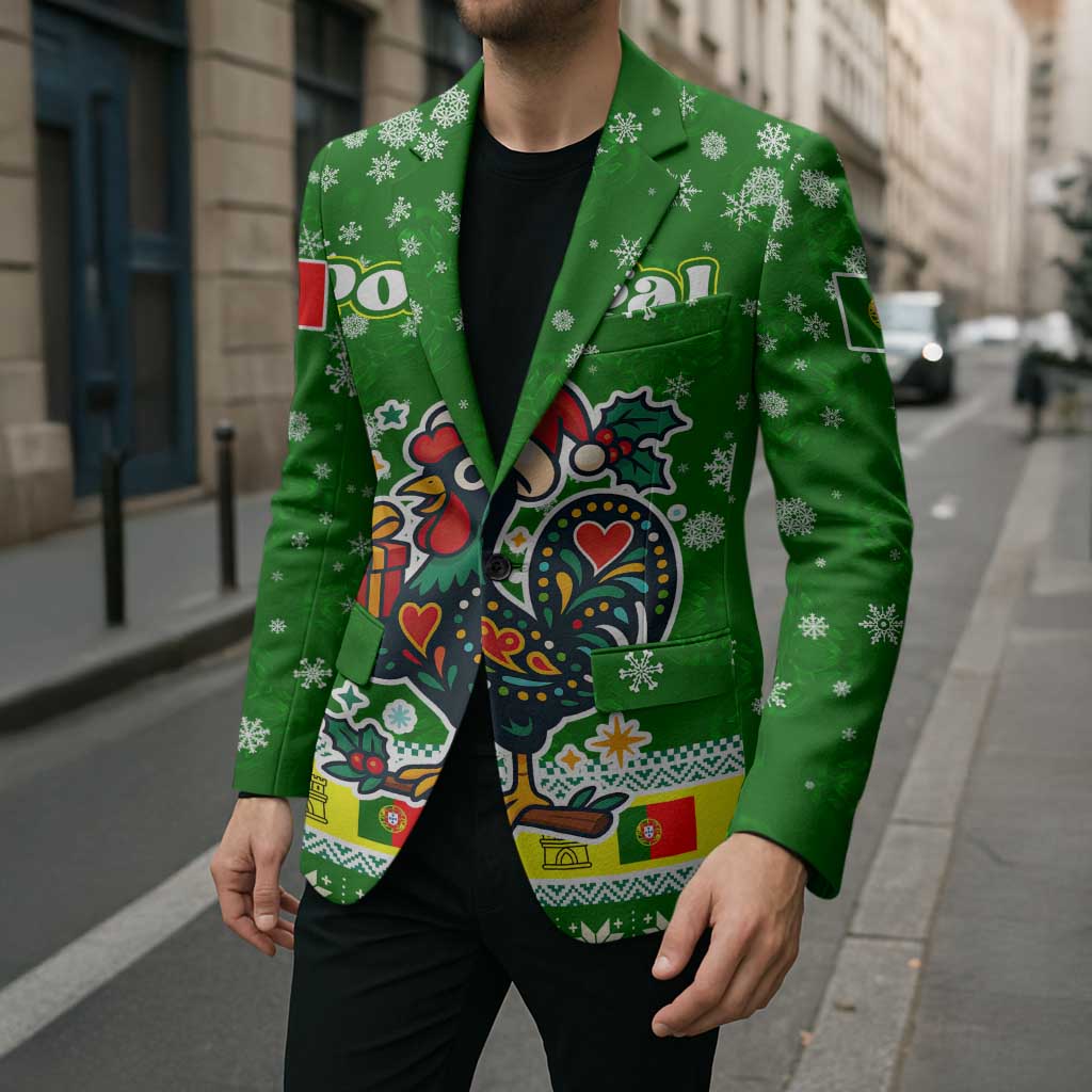 Portugal Christmas Blazer with Green Galo de Barcelos Rooster Santa Hat and Gift - Wonder Print Shop