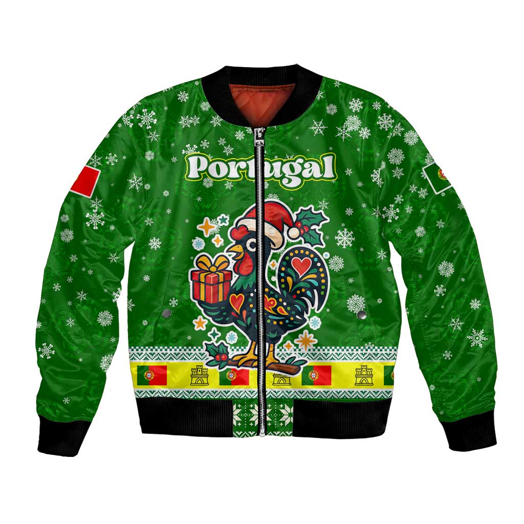 Portugal Christmas Bomber Jacket with Green Galo de Barcelos Rooster Santa Hat and Gift - Wonder Print Shop