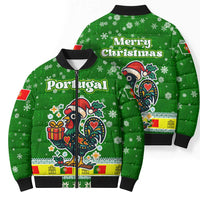 Portugal Christmas Bomber Puffer Jacket with Green Galo de Barcelos Rooster Santa Hat and Gift - Wonder Print Shop