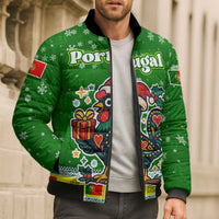 Portugal Christmas Bomber Puffer Jacket with Green Galo de Barcelos Rooster Santa Hat and Gift - Wonder Print Shop