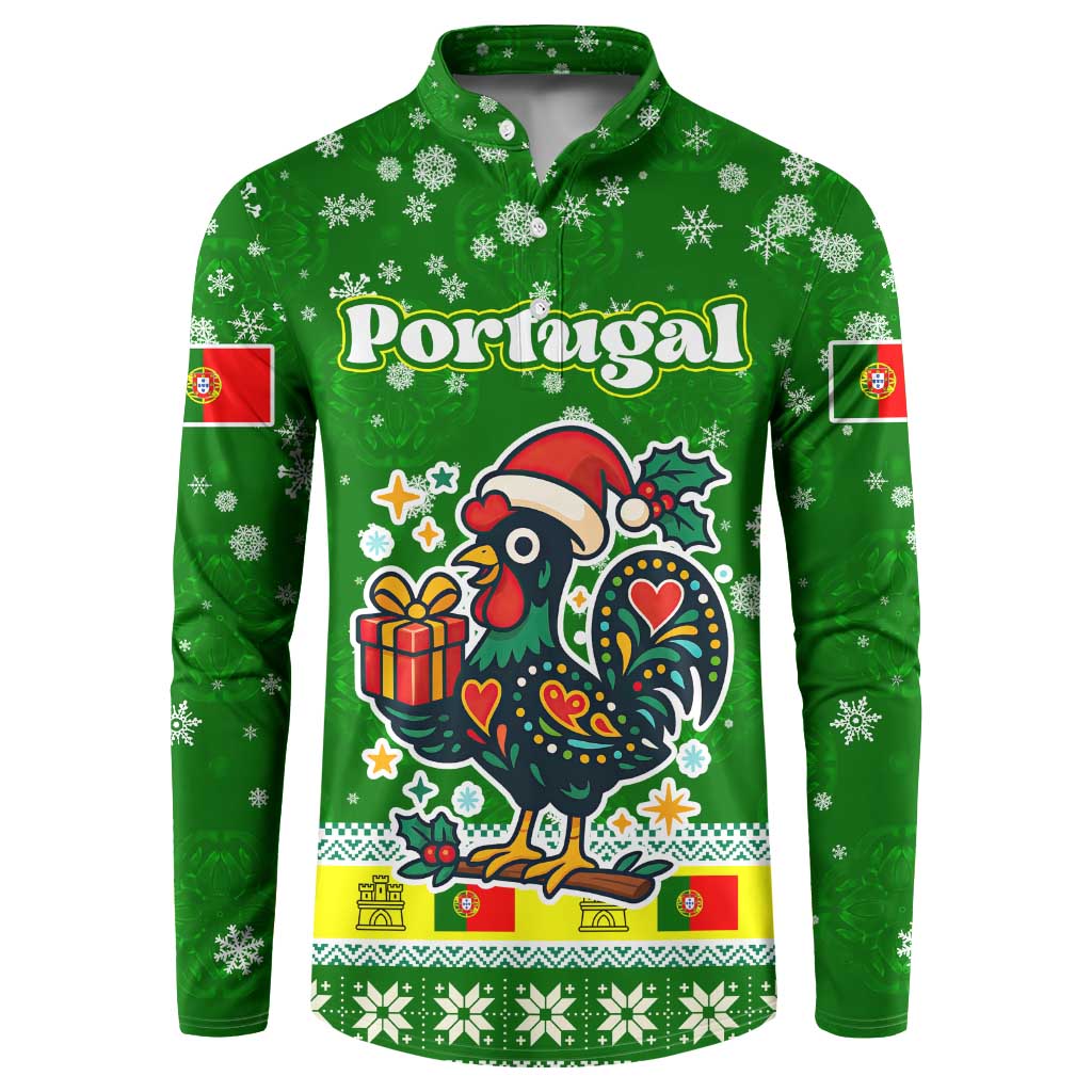 Portugal Christmas Button Sweatshirt with Green Galo de Barcelos Rooster Santa Hat and Gift - Wonder Print Shop