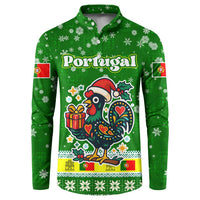 Portugal Christmas Button Sweatshirt with Green Galo de Barcelos Rooster Santa Hat and Gift - Wonder Print Shop
