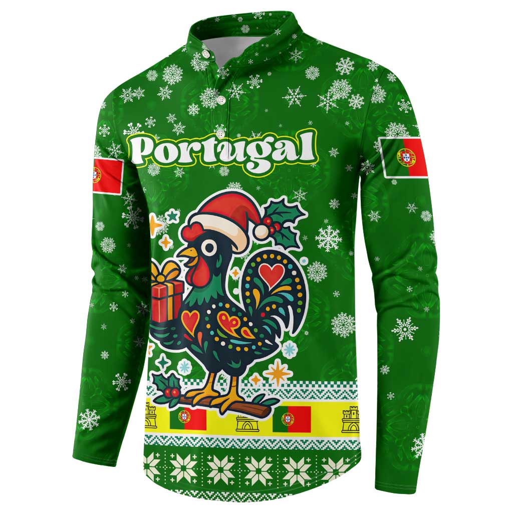 Portugal Christmas Button Sweatshirt with Green Galo de Barcelos Rooster Santa Hat and Gift - Wonder Print Shop