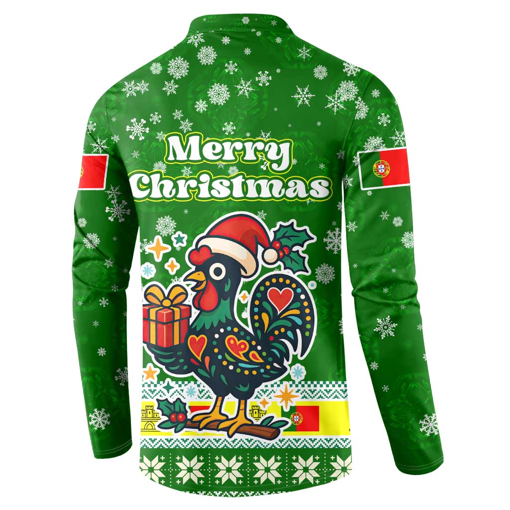 Portugal Christmas Button Sweatshirt with Green Galo de Barcelos Rooster Santa Hat and Gift - Wonder Print Shop