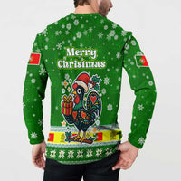 Portugal Christmas Button Sweatshirt with Green Galo de Barcelos Rooster Santa Hat and Gift - Wonder Print Shop