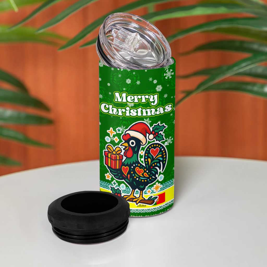 Portugal Christmas 4 in 1 Can Cooler Tumbler with Green Galo de Barcelos Rooster Santa Hat and Gift - Wonder Print Shop