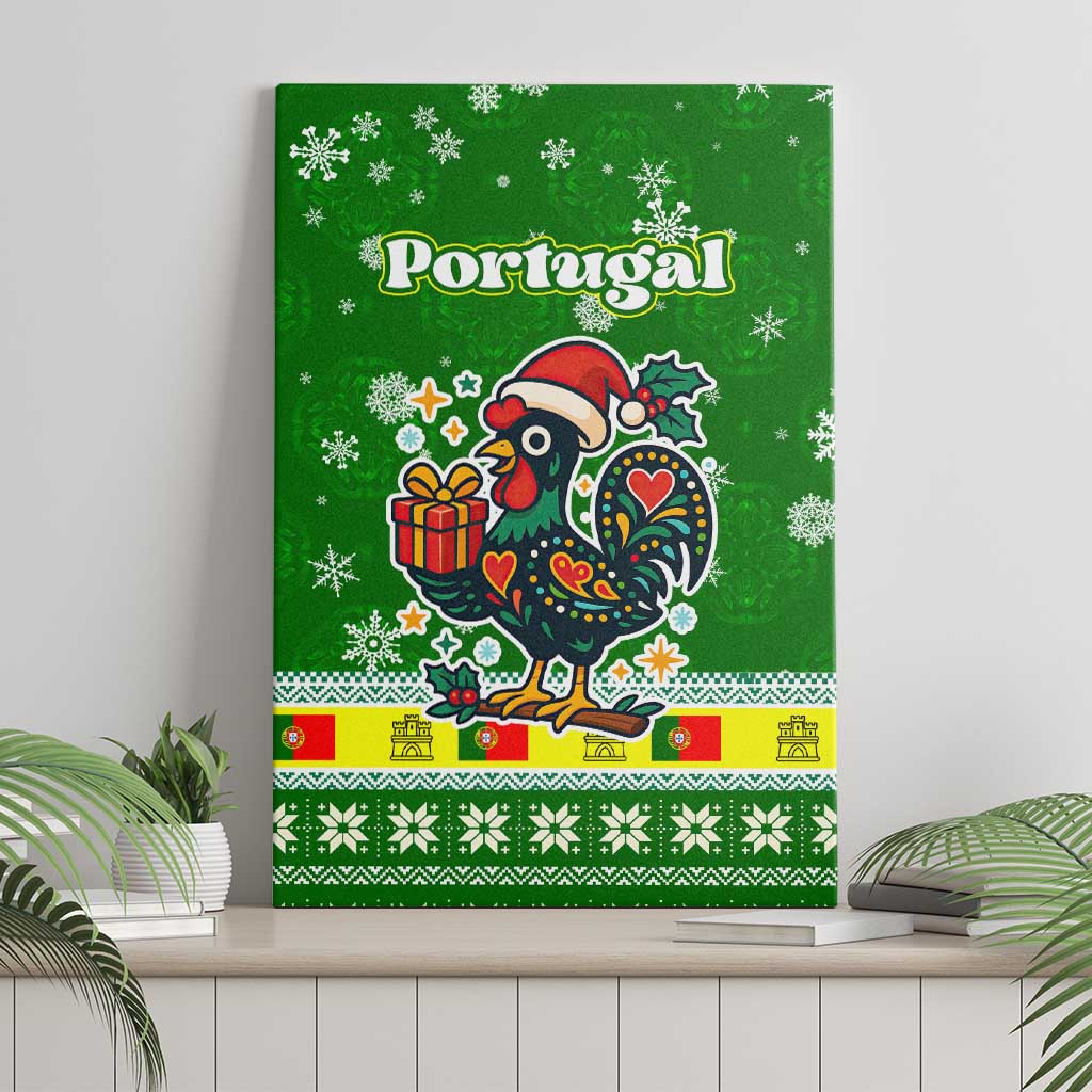 Portugal Christmas Canvas Wall Art with Green Galo de Barcelos Rooster Santa Hat and Gift - Wonder Print Shop