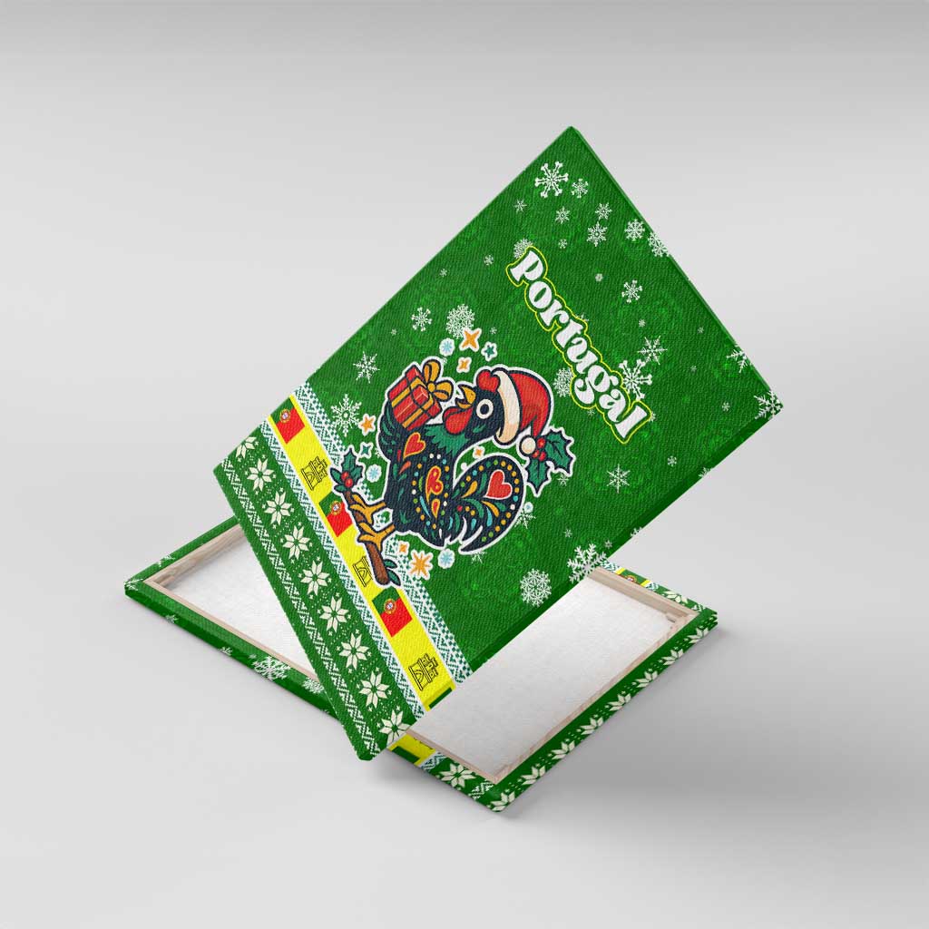 Portugal Christmas Canvas Wall Art with Green Galo de Barcelos Rooster Santa Hat and Gift - Wonder Print Shop