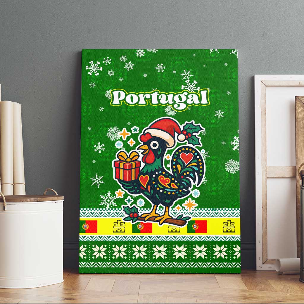 Portugal Christmas Canvas Wall Art with Green Galo de Barcelos Rooster Santa Hat and Gift - Wonder Print Shop
