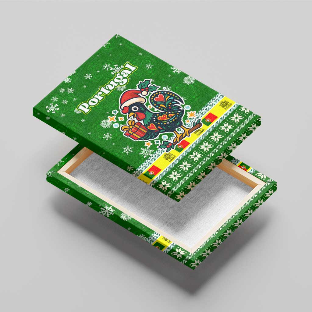 Portugal Christmas Canvas Wall Art with Green Galo de Barcelos Rooster Santa Hat and Gift - Wonder Print Shop